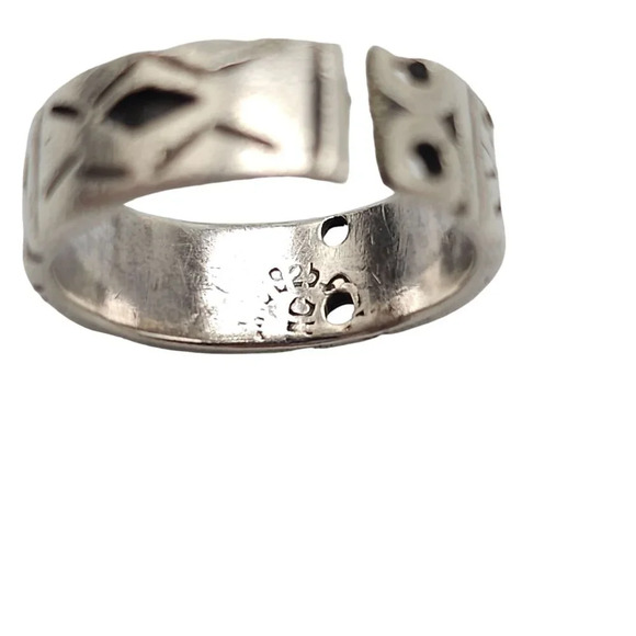 925 Sterling Silver Etched Geometric Patterns Band Ring Size 6.5 Vintage - Picture 5 of 6